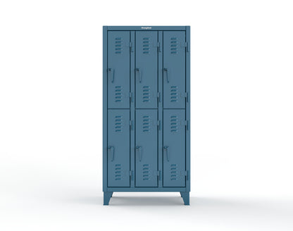 Extreme Duty 12 GA Double-Tier Locker with 6 Compartments, Louvered Doors, Coat Hooks - 38 in. W x 18in. D x 78 in. H - 36-18-2TSL-5001
