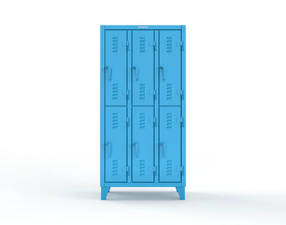 Extreme Duty 12 GA Double-Tier Locker with 6 Compartments, Louvered Doors, Coat Hooks - 38 in. W x 18in. D x 78 in. H - 36-18-2TSL-5012