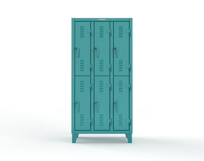 Extreme Duty 12 GA Double-Tier Locker with 6 Compartments, Louvered Doors, Coat Hooks - 38 in. W x 18in. D x 78 in. H - 36-18-2TSL-5021