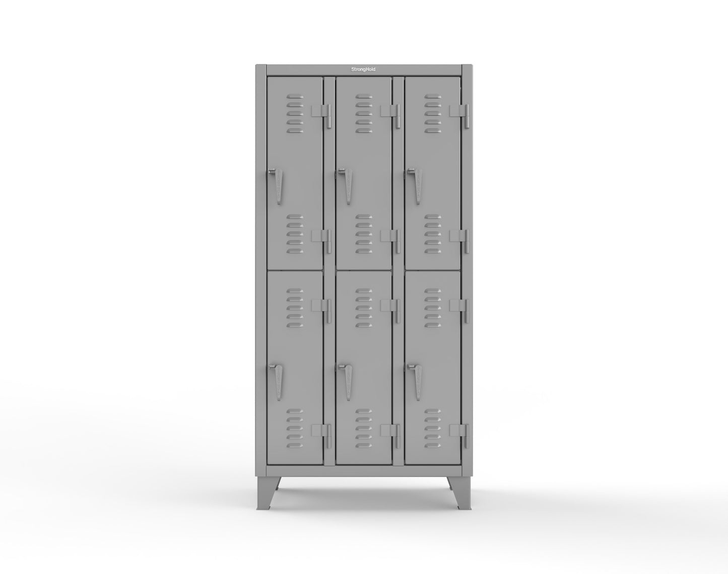 Extreme Duty 12 GA Double-Tier Locker with 6 Compartments, Louvered Doors, Coat Hooks - 38 in. W x 18in. D x 78 in. H - 36-18-2TSL-7037