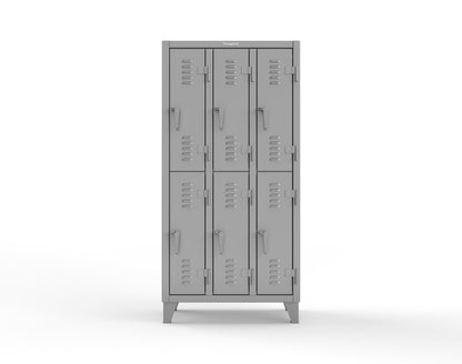 Extreme Duty 12 GA Double-Tier Locker with 6 Compartments, Louvered Doors, Coat Hooks - 38 in. W x 18in. D x 78 in. H - 36-18-2TSL-7037
