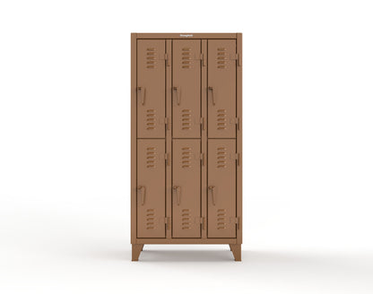 Extreme Duty 12 GA Double-Tier Locker with 6 Compartments, Louvered Doors, Coat Hooks - 38 in. W x 18in. D x 78 in. H - 36-18-2TSL-8008