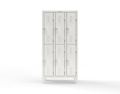 Extreme Duty 12 GA Double-Tier Locker with 6 Compartments, Louvered Doors, Coat Hooks - 38 in. W x 18in. D x 78 in. H - 36-18-2TSL-9003