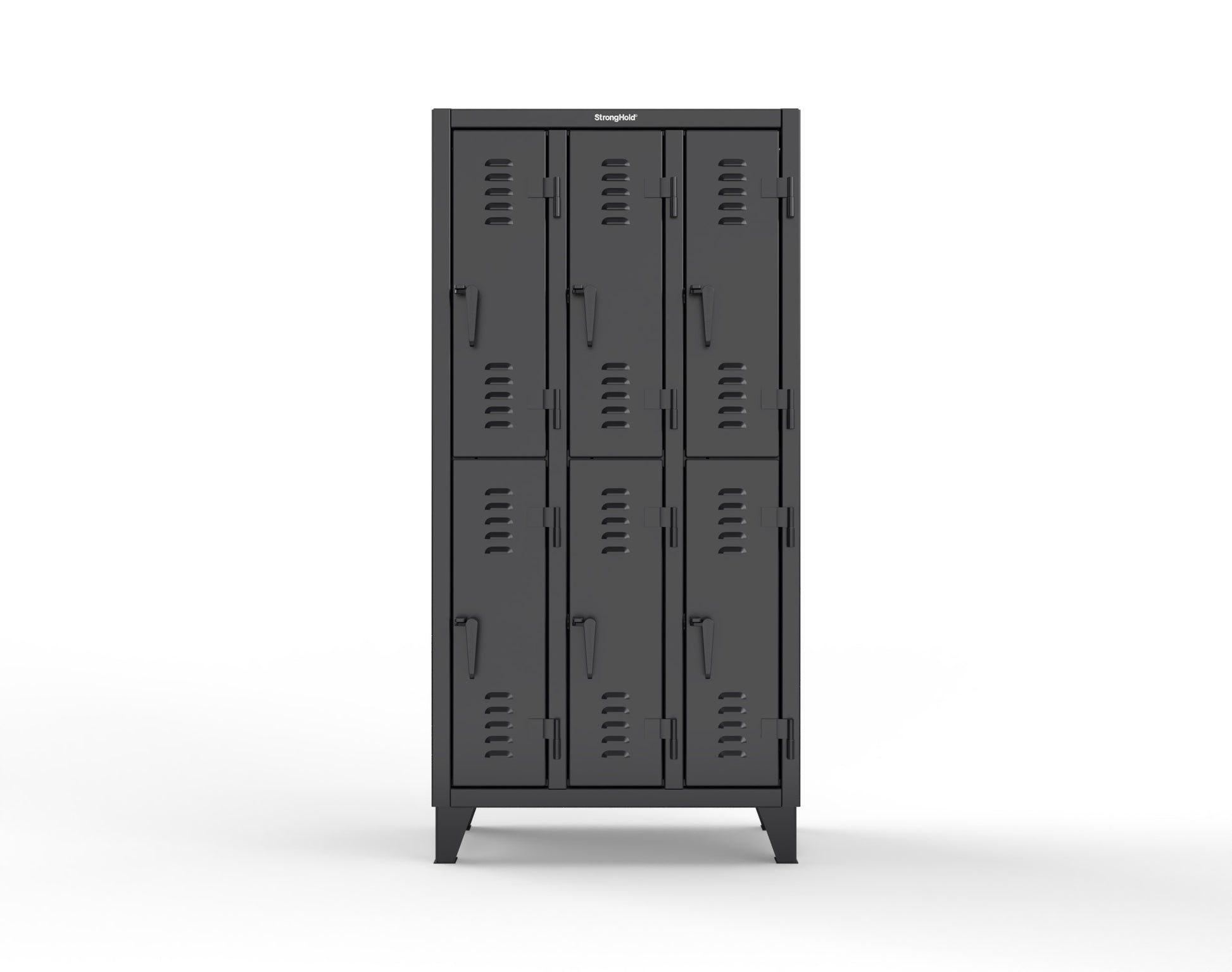 Extreme Duty 12 GA Double-Tier Locker with 6 Compartments, Louvered Doors, Coat Hooks - 38 in. W x 18in. D x 78 in. H - 36-18-2TSL-9005