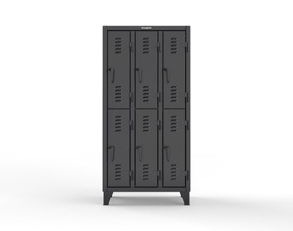 Extreme Duty 12 GA Double-Tier Locker with 6 Compartments, Louvered Doors, Coat Hooks - 38 in. W x 18in. D x 78 in. H - 36-18-2TSL-9005