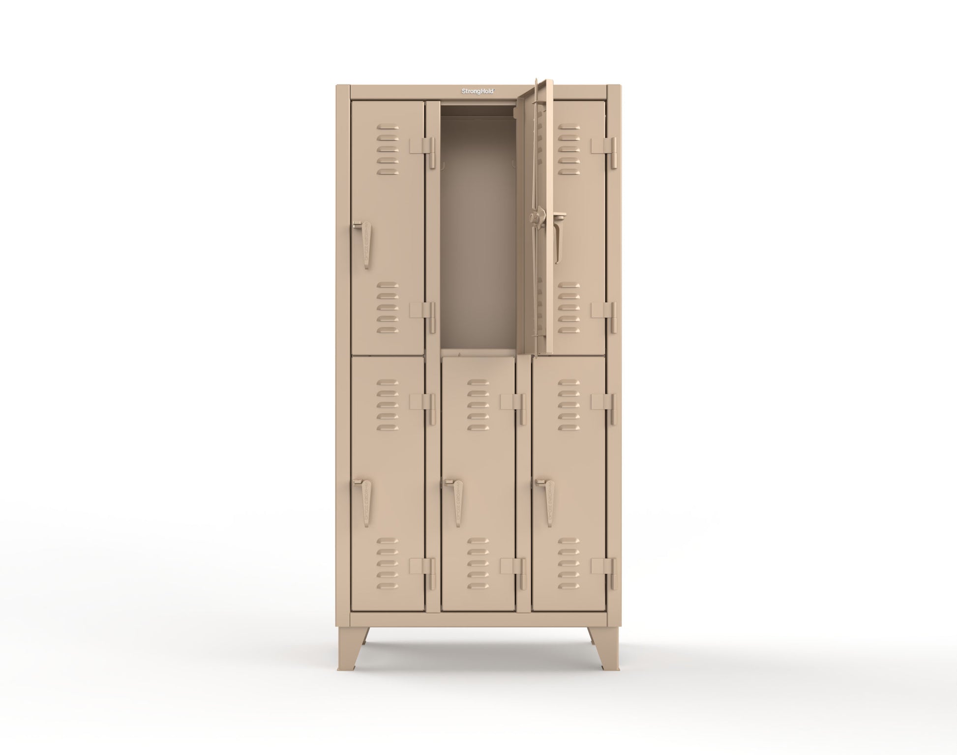 Extreme Duty 12 GA Double-Tier Locker with 6 Compartments, Louvered Doors, Coat Hooks - 38 in. W x 18in. D x 78 in. H - 36-18-2TSL-1019