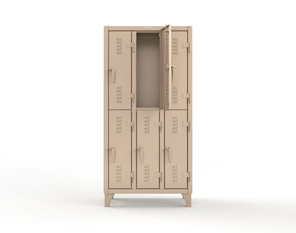 Extreme Duty 12 GA Double-Tier Locker with 6 Compartments, Louvered Doors, Coat Hooks - 38 in. W x 18in. D x 78 in. H - 36-18-2TSL-1019