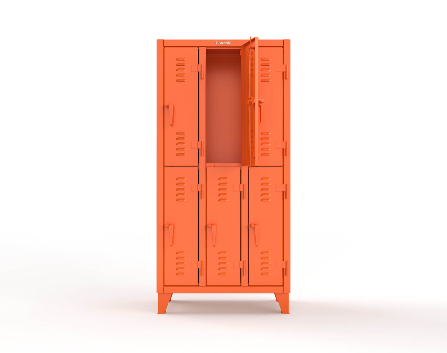 Extreme Duty 12 GA Double-Tier Locker with 6 Compartments, Louvered Doors, Coat Hooks - 38 in. W x 18in. D x 78 in. H - 36-18-2TSL-2009