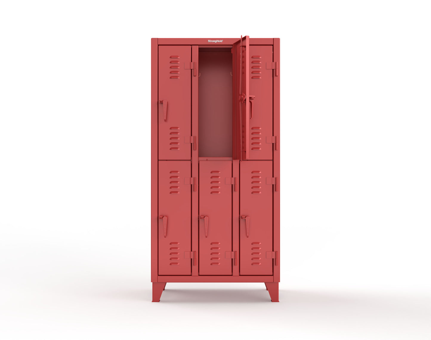 Extreme Duty 12 GA Double-Tier Locker with 6 Compartments, Louvered Doors, Coat Hooks - 38 in. W x 18in. D x 78 in. H - 36-18-2TSL-3001