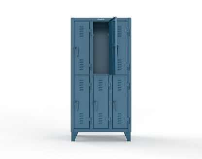 Extreme Duty 12 GA Double-Tier Locker with 6 Compartments, Louvered Doors, Coat Hooks - 38 in. W x 18in. D x 78 in. H - 36-18-2TSL-5001