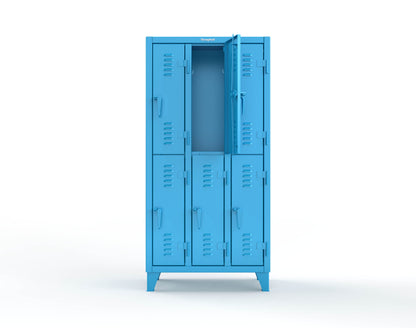 Extreme Duty 12 GA Double-Tier Locker with 6 Compartments, Louvered Doors, Coat Hooks - 38 in. W x 18in. D x 78 in. H - 36-18-2TSL-5012