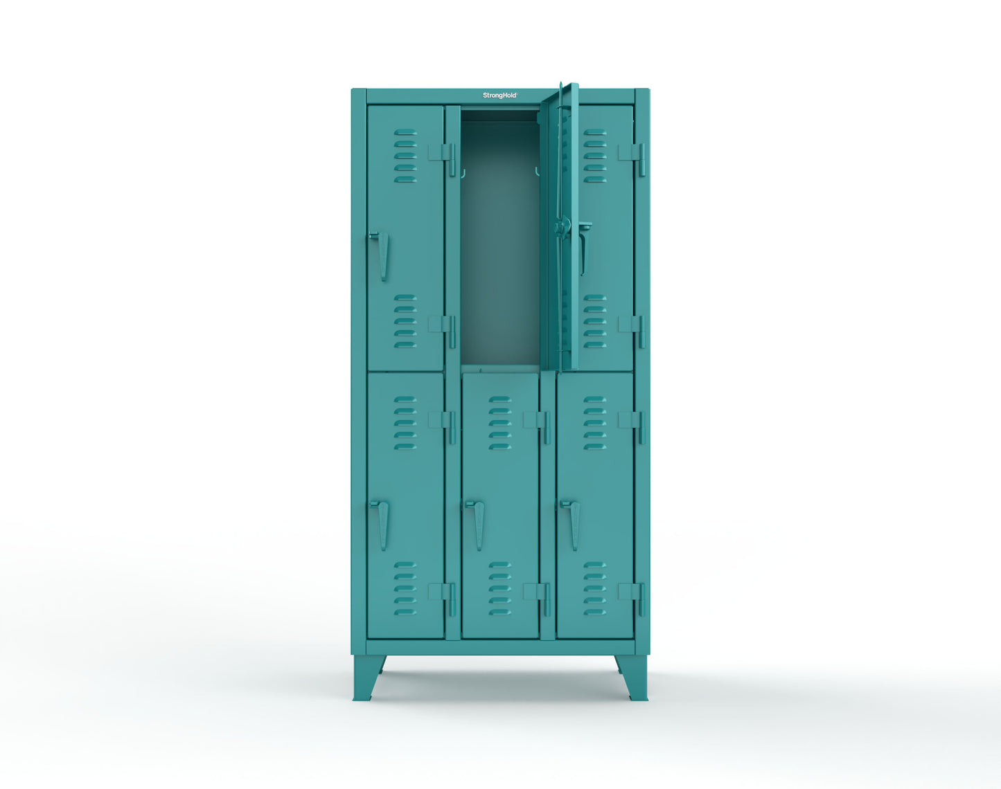 Extreme Duty 12 GA Double-Tier Locker with 6 Compartments, Louvered Doors, Coat Hooks - 38 in. W x 18in. D x 78 in. H - 36-18-2TSL-5021