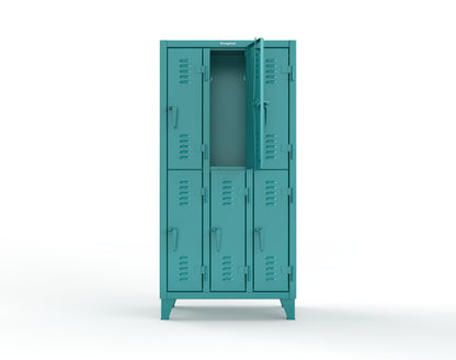 Extreme Duty 12 GA Double-Tier Locker with 6 Compartments, Louvered Doors, Coat Hooks - 38 in. W x 18in. D x 78 in. H - 36-18-2TSL-5021