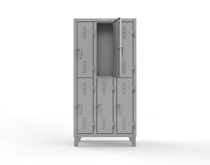 Extreme Duty 12 GA Double-Tier Locker with 6 Compartments, Louvered Doors, Coat Hooks - 38 in. W x 18in. D x 78 in. H - 36-18-2TSL-7037