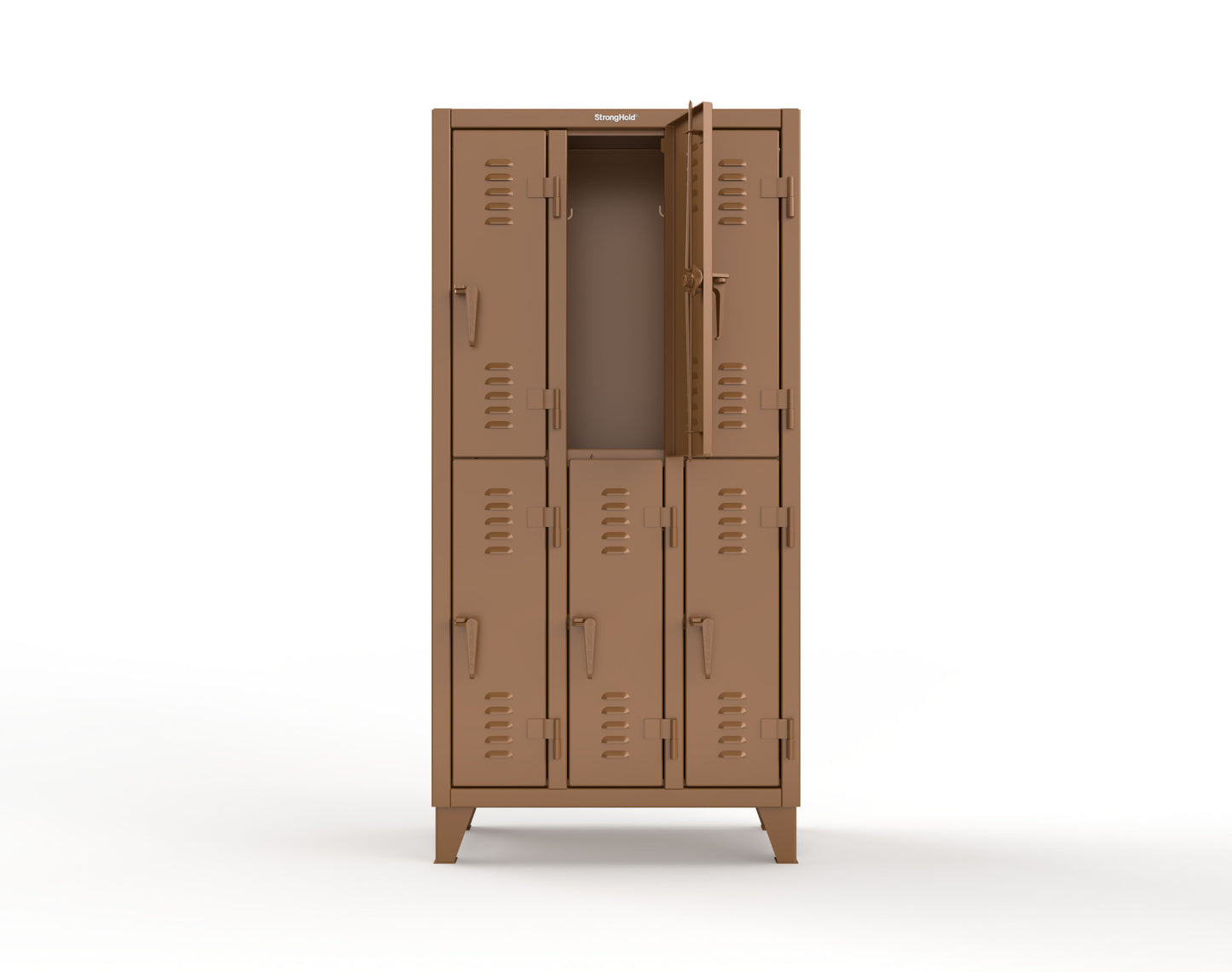 Extreme Duty 12 GA Double-Tier Locker with 6 Compartments, Louvered Doors, Coat Hooks - 38 in. W x 18in. D x 78 in. H - 36-18-2TSL-8008