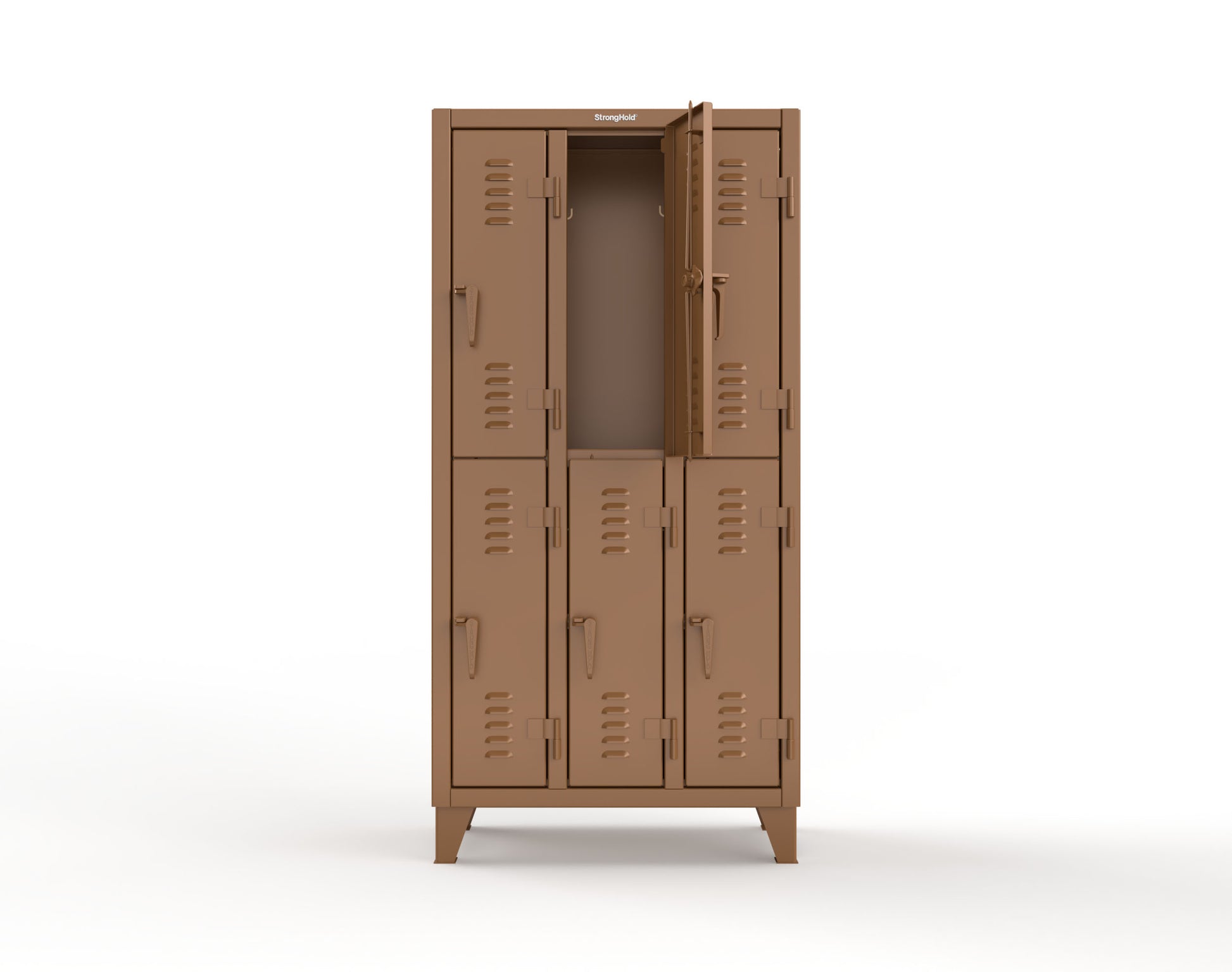 Extreme Duty 12 GA Double-Tier Locker with 6 Compartments, Louvered Doors, Coat Hooks - 38 in. W x 18in. D x 78 in. H - 36-18-2TSL-8008