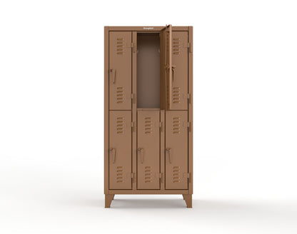Extreme Duty 12 GA Double-Tier Locker with 6 Compartments, Louvered Doors, Coat Hooks - 38 in. W x 18in. D x 78 in. H - 36-18-2TSL-8008
