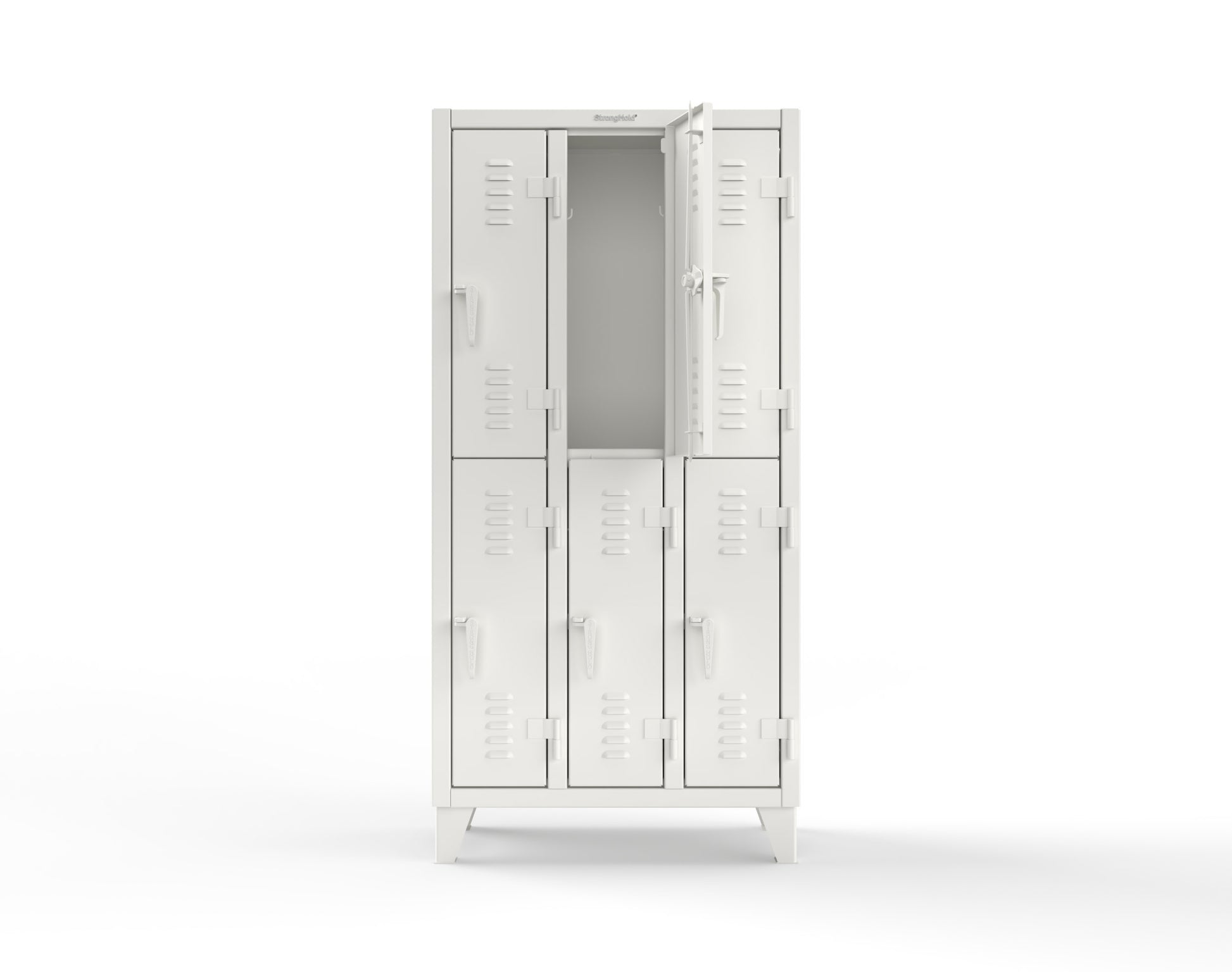 Extreme Duty 12 GA Double-Tier Locker with 6 Compartments, Louvered Doors, Coat Hooks - 38 in. W x 18in. D x 78 in. H - 36-18-2TSL-9003