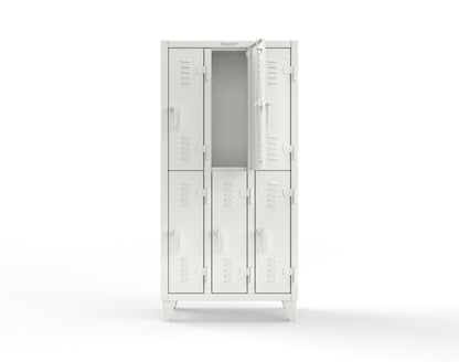 Extreme Duty 12 GA Double-Tier Locker with 6 Compartments, Louvered Doors, Coat Hooks - 38 in. W x 18in. D x 78 in. H - 36-18-2TSL-9003