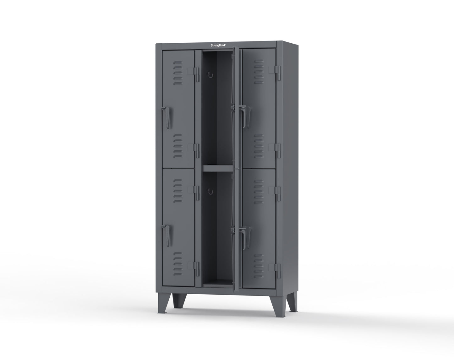 Extreme Duty 12 GA Double-Tier Locker with 6 Compartments, Louvered Doors, Coat Hooks - 38 in. W x 18in. D x 78 in. H - 36-18-2TSL-7024