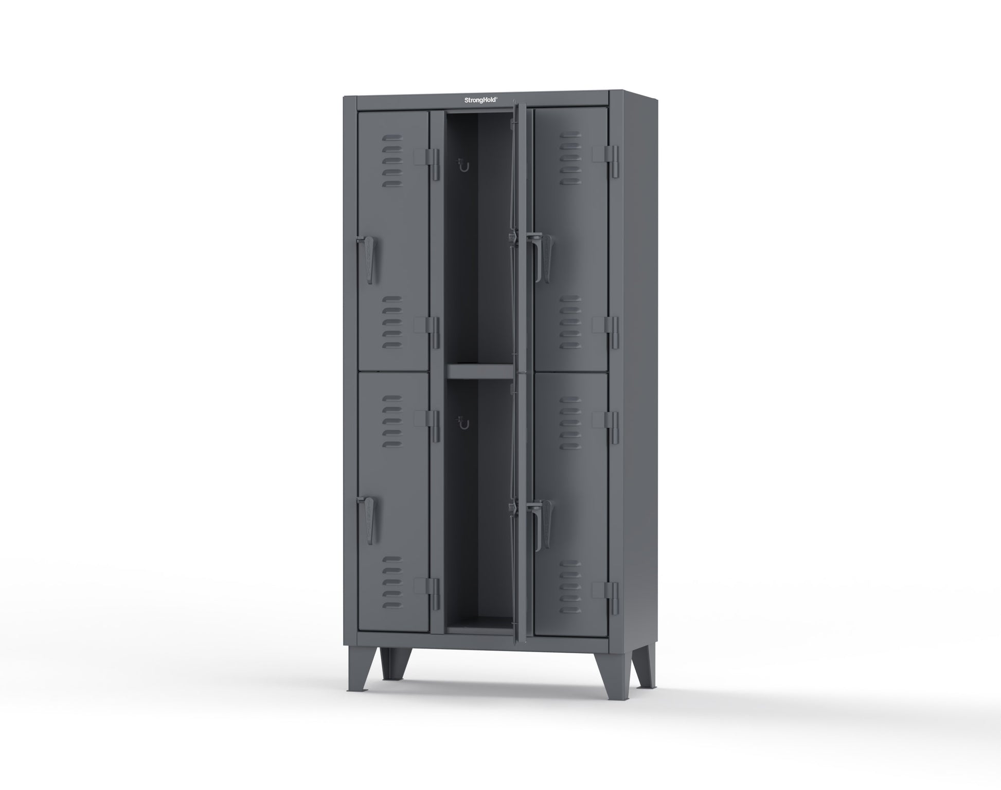 Extreme Duty 12 GA Double-Tier Locker with 6 Compartments, Louvered Doors, Coat Hooks - 38 in. W x 18in. D x 78 in. H - 36-18-2TSL-7024