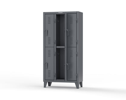 Extreme Duty 12 GA Double-Tier Locker with 6 Compartments, Louvered Doors, Coat Hooks - 38 in. W x 18in. D x 78 in. H - 36-18-2TSL-7024