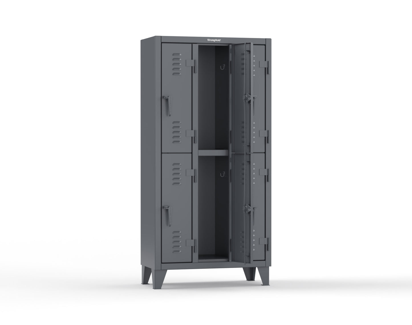 Extreme Duty 12 GA Double-Tier Locker with 6 Compartments, Louvered Doors, Coat Hooks - 38 in. W x 18in. D x 78 in. H - 36-18-2TSL-7024