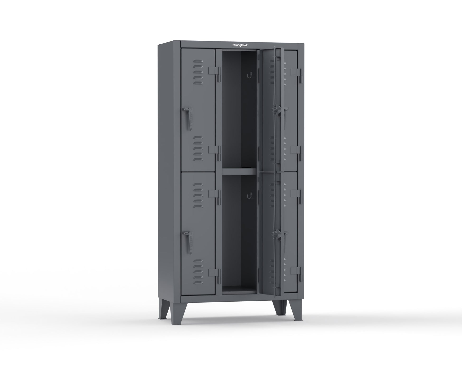 Extreme Duty 12 GA Double-Tier Locker with 6 Compartments, Louvered Doors, Coat Hooks - 38 in. W x 18in. D x 78 in. H - 36-18-2TSL-7024
