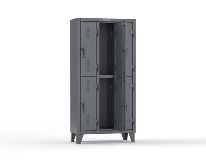 Extreme Duty 12 GA Double-Tier Locker with 6 Compartments, Louvered Doors, Coat Hooks - 38 in. W x 18in. D x 78 in. H - 36-18-2TSL-7024