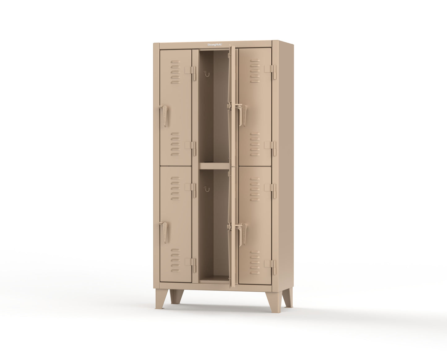 Extreme Duty 12 GA Double-Tier Locker with 6 Compartments, Louvered Doors, Coat Hooks - 38 in. W x 18in. D x 78 in. H - 36-18-2TSL-1019