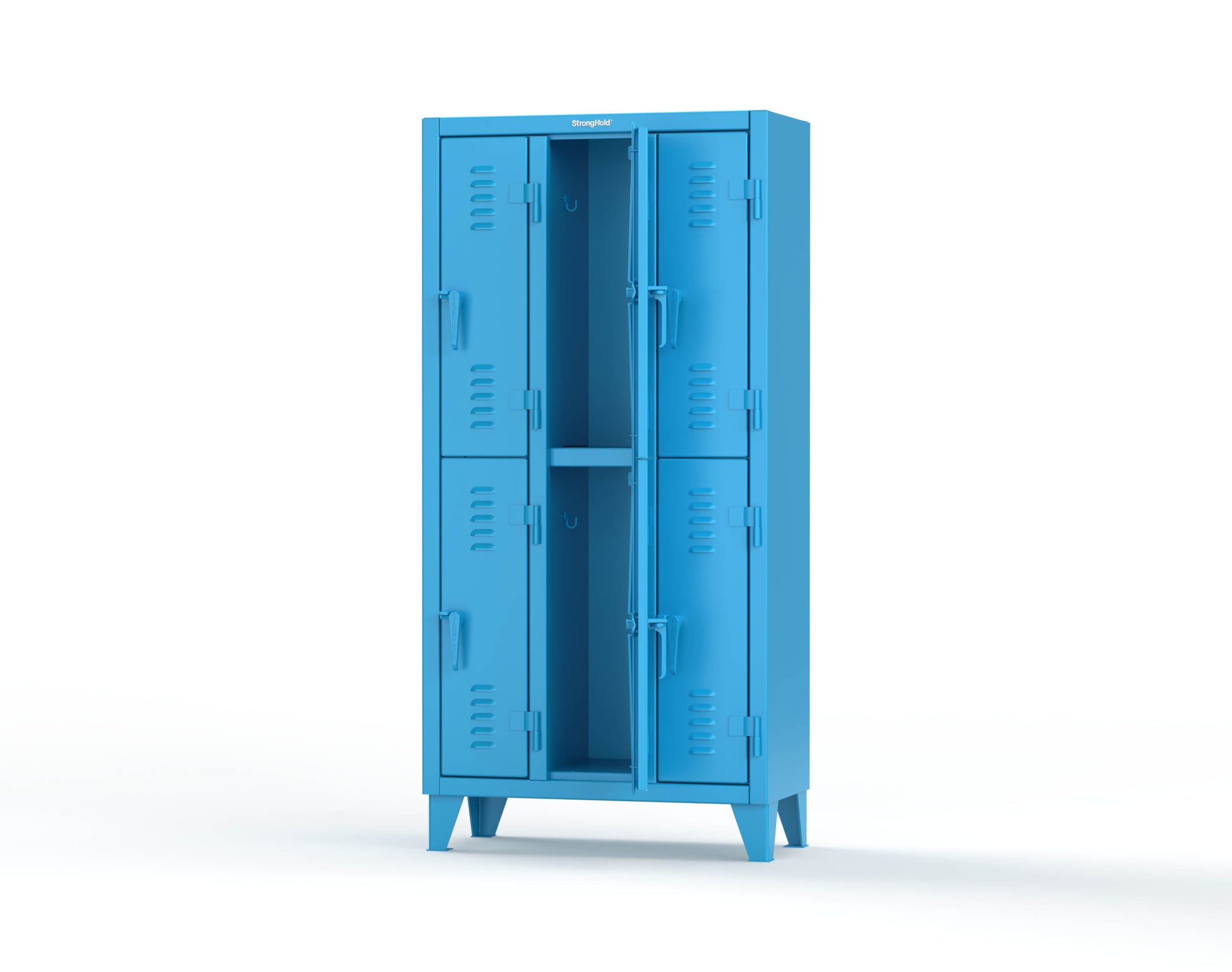 Extreme Duty 12 GA Double-Tier Locker with 6 Compartments, Louvered Doors, Coat Hooks - 38 in. W x 18in. D x 78 in. H - 36-18-2TSL-5012