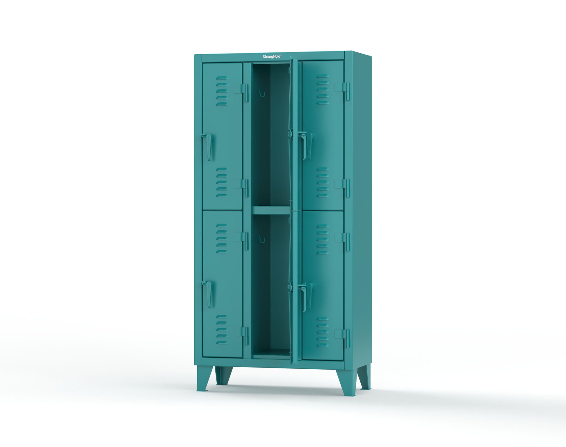 Extreme Duty 12 GA Double-Tier Locker with 6 Compartments, Louvered Doors, Coat Hooks - 38 in. W x 18in. D x 78 in. H - 36-18-2TSL-5021