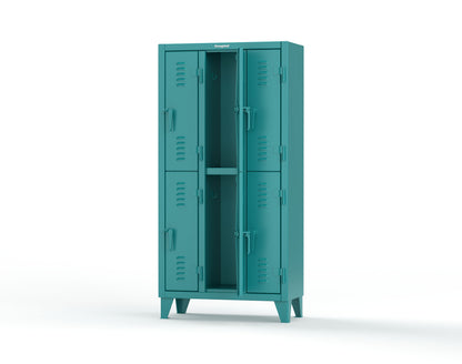 Extreme Duty 12 GA Double-Tier Locker with 6 Compartments, Louvered Doors, Coat Hooks - 38 in. W x 18in. D x 78 in. H - 36-18-2TSL-5021