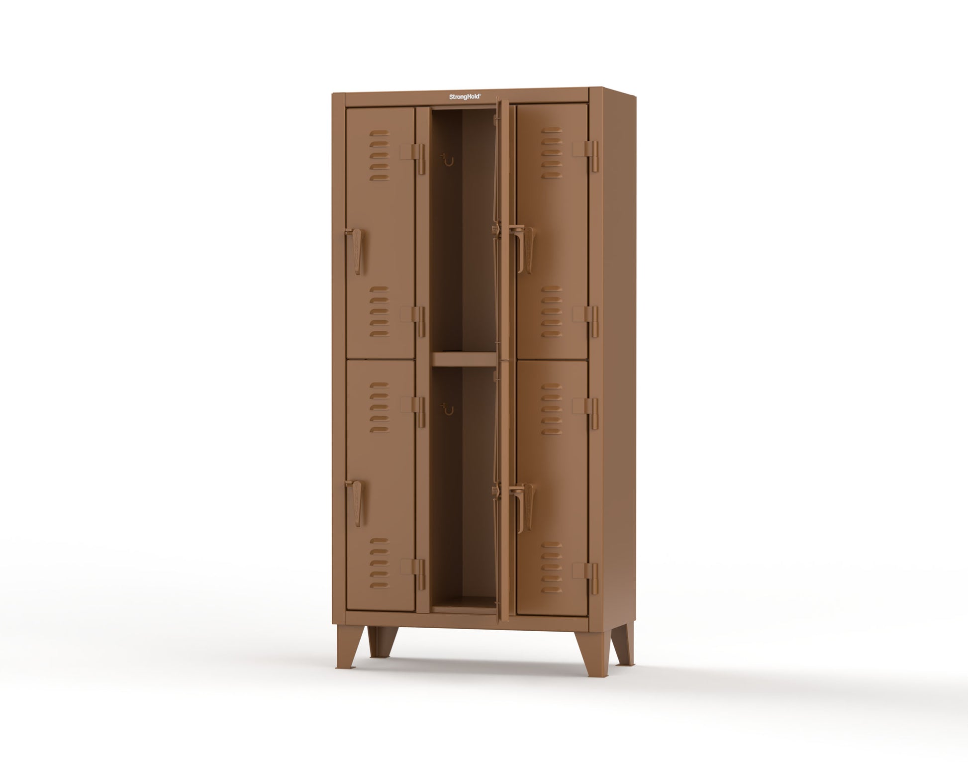Extreme Duty 12 GA Double-Tier Locker with 6 Compartments, Louvered Doors, Coat Hooks - 38 in. W x 18in. D x 78 in. H - 36-18-2TSL-8008