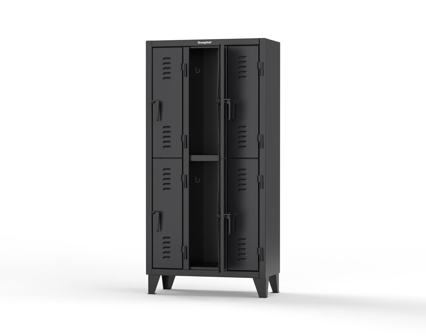 Extreme Duty 12 GA Double-Tier Locker with 6 Compartments, Louvered Doors, Coat Hooks - 38 in. W x 18in. D x 78 in. H - 36-18-2TSL-9005