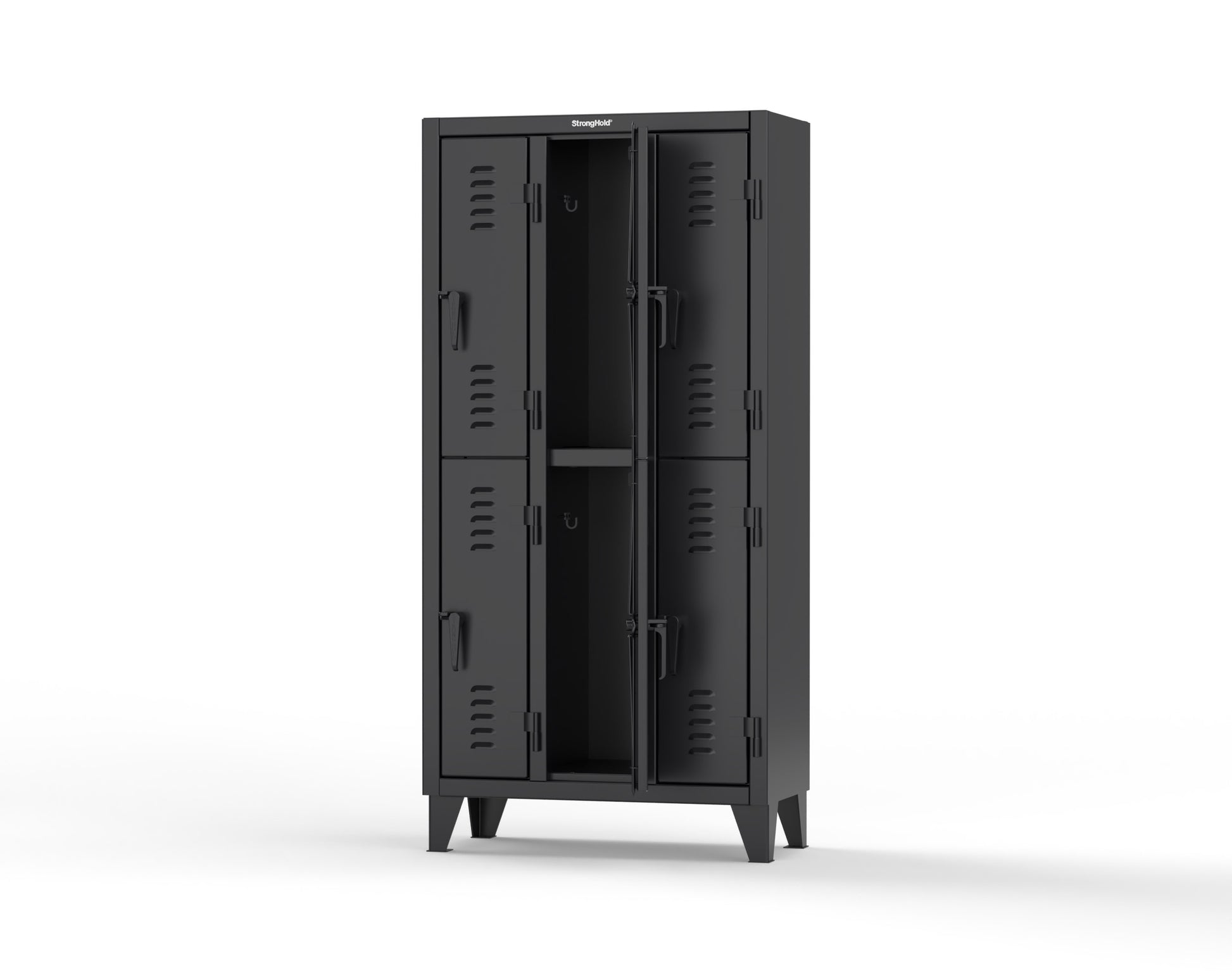 Extreme Duty 12 GA Double-Tier Locker with 6 Compartments, Louvered Doors, Coat Hooks - 38 in. W x 18in. D x 78 in. H - 36-18-2TSL-9005