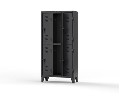 Extreme Duty 12 GA Double-Tier Locker with 6 Compartments, Louvered Doors, Coat Hooks - 38 in. W x 18in. D x 78 in. H - 36-18-2TSL-9005