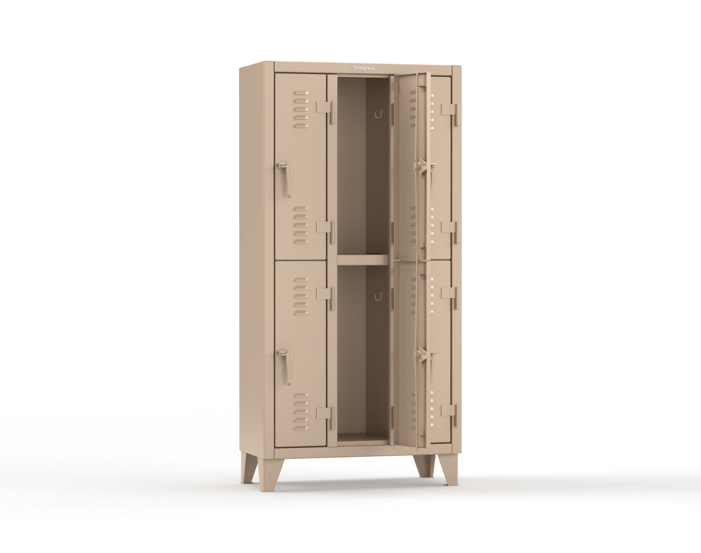 Extreme Duty 12 GA Double-Tier Locker with 6 Compartments, Louvered Doors, Coat Hooks - 38 in. W x 18in. D x 78 in. H - 36-18-2TSL-1019
