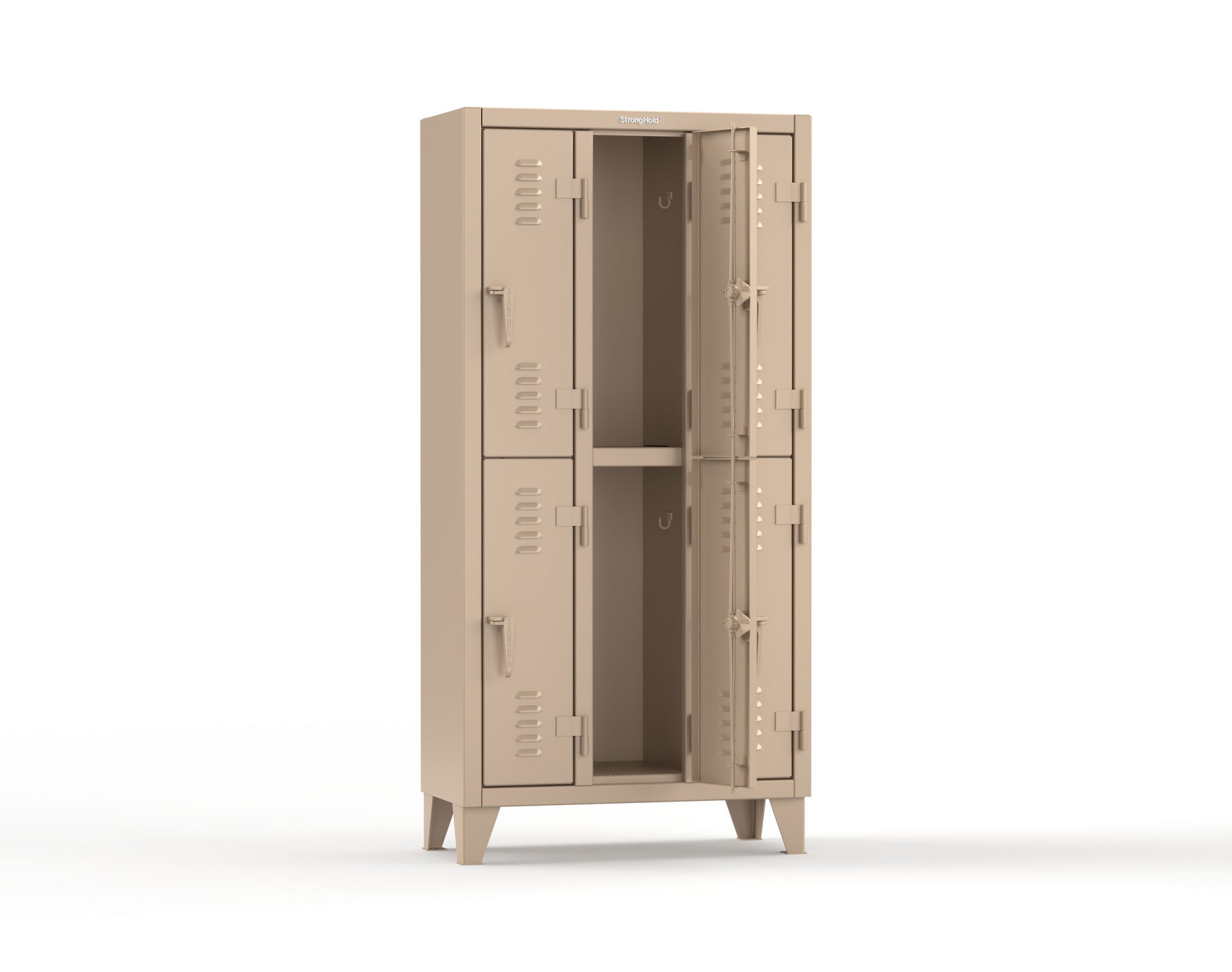 Extreme Duty 12 GA Double-Tier Locker with 6 Compartments, Louvered Doors, Coat Hooks - 38 in. W x 18in. D x 78 in. H - 36-18-2TSL-1019