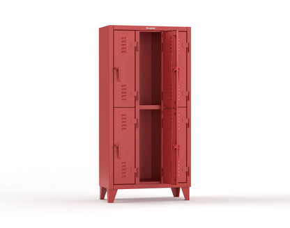 Extreme Duty 12 GA Double-Tier Locker with 6 Compartments, Louvered Doors, Coat Hooks - 38 in. W x 18in. D x 78 in. H - 36-18-2TSL-3001