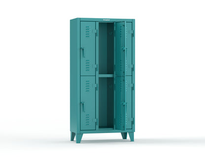 Extreme Duty 12 GA Double-Tier Locker with 6 Compartments, Louvered Doors, Coat Hooks - 38 in. W x 18in. D x 78 in. H - 36-18-2TSL-5021