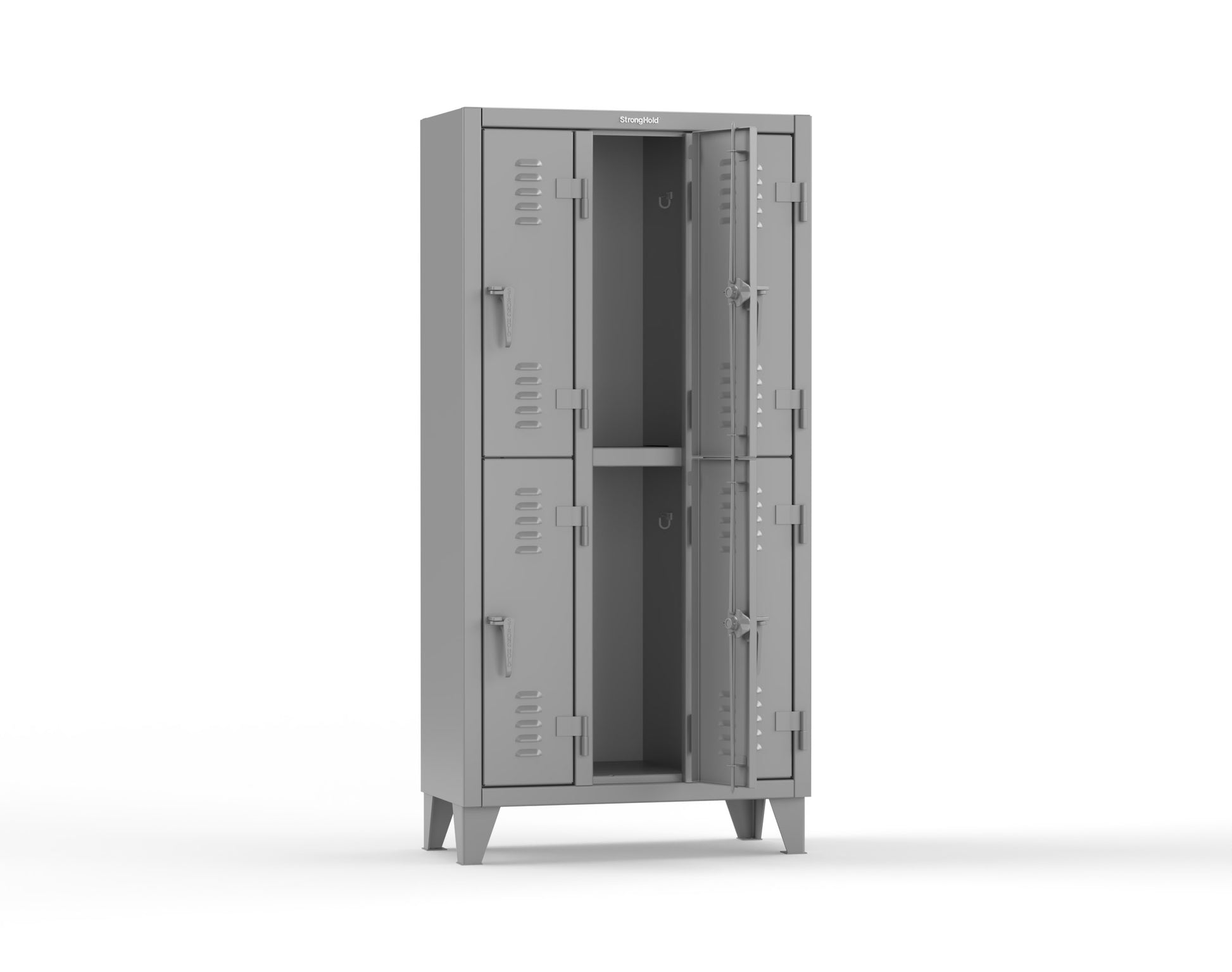 Extreme Duty 12 GA Double-Tier Locker with 6 Compartments, Louvered Doors, Coat Hooks - 38 in. W x 18in. D x 78 in. H - 36-18-2TSL-7037