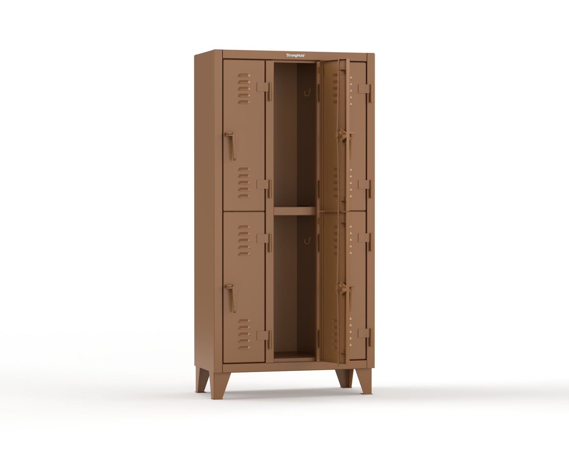 Extreme Duty 12 GA Double-Tier Locker with 6 Compartments, Louvered Doors, Coat Hooks - 38 in. W x 18in. D x 78 in. H - 36-18-2TSL-8008