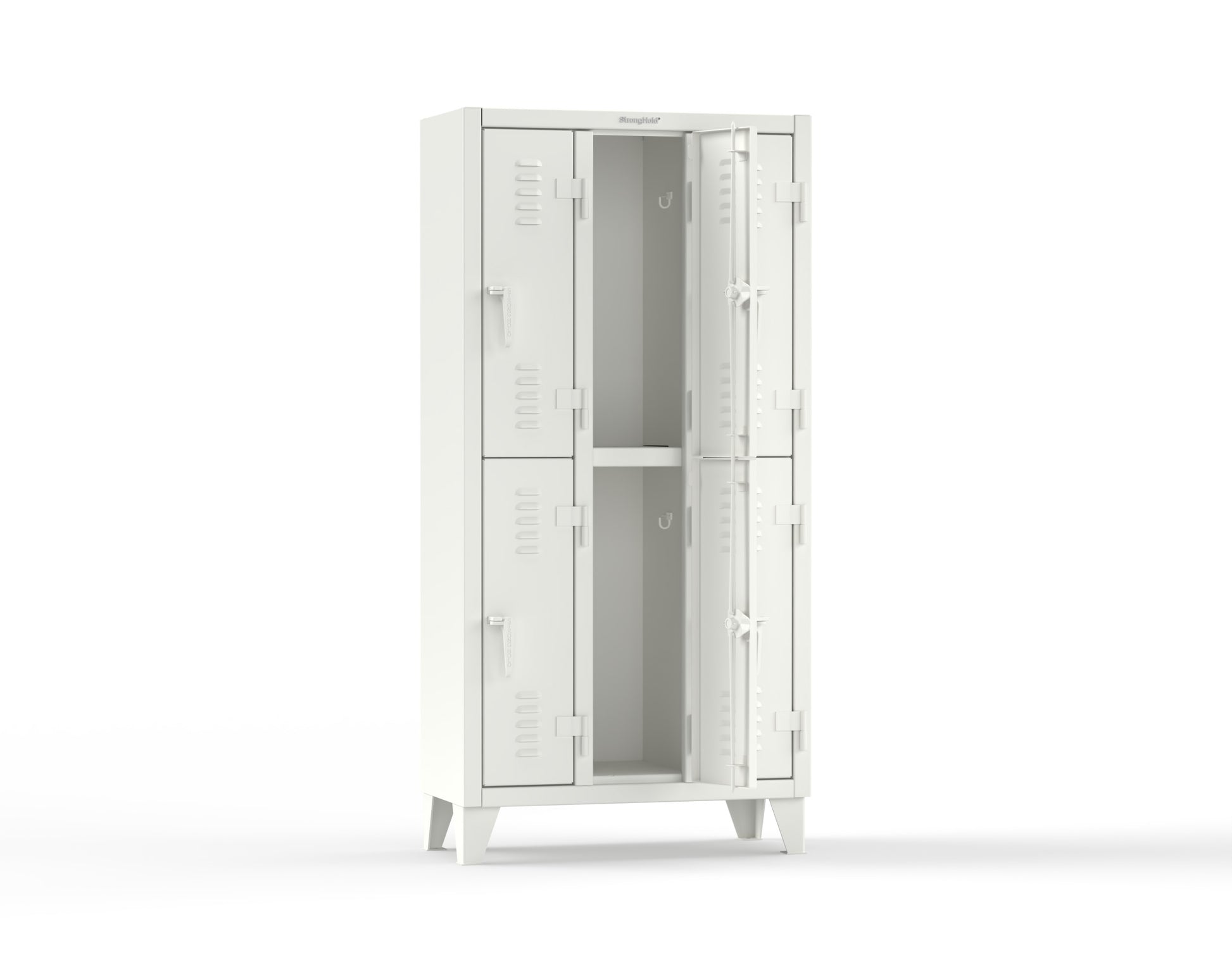 Extreme Duty 12 GA Double-Tier Locker with 6 Compartments, Louvered Doors, Coat Hooks - 38 in. W x 18in. D x 78 in. H - 36-18-2TSL-9003