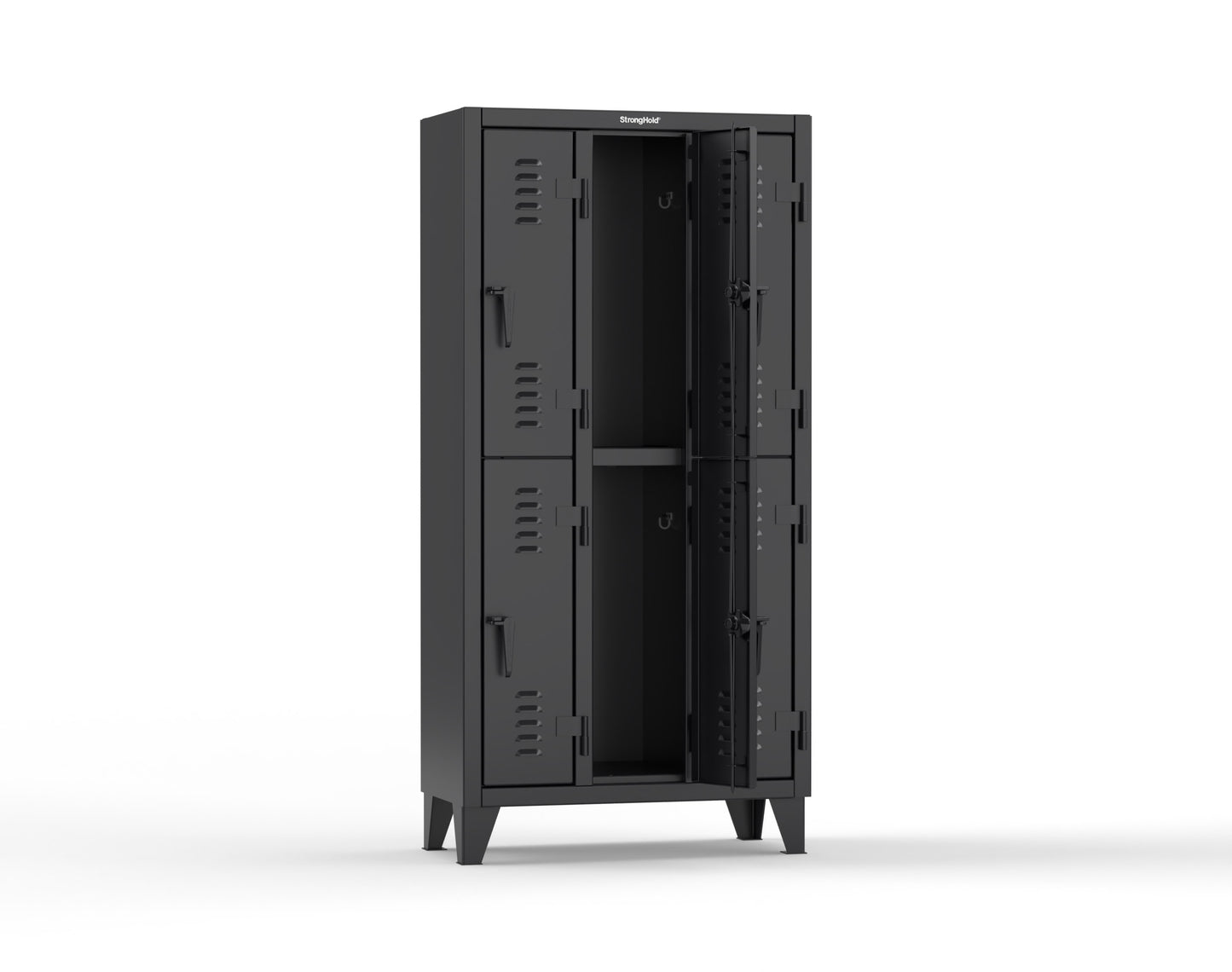Extreme Duty 12 GA Double-Tier Locker with 6 Compartments, Louvered Doors, Coat Hooks - 38 in. W x 18in. D x 78 in. H - 36-18-2TSL-9005