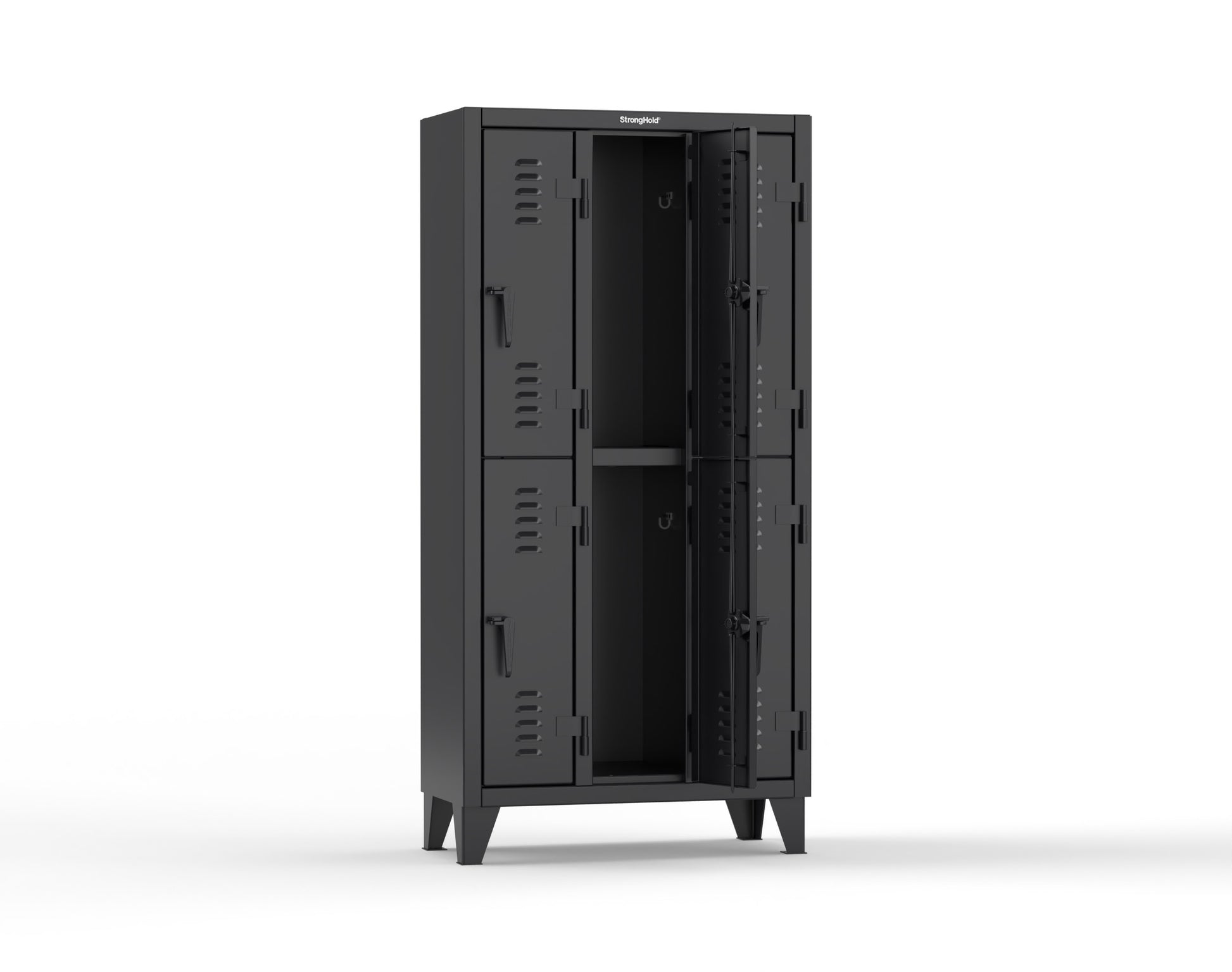 Extreme Duty 12 GA Double-Tier Locker with 6 Compartments, Louvered Doors, Coat Hooks - 38 in. W x 18in. D x 78 in. H - 36-18-2TSL-9005