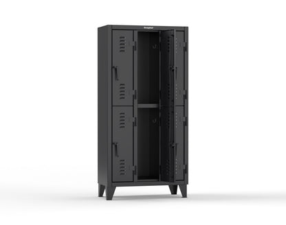 Extreme Duty 12 GA Double-Tier Locker with 6 Compartments, Louvered Doors, Coat Hooks - 38 in. W x 18in. D x 78 in. H - 36-18-2TSL-9005