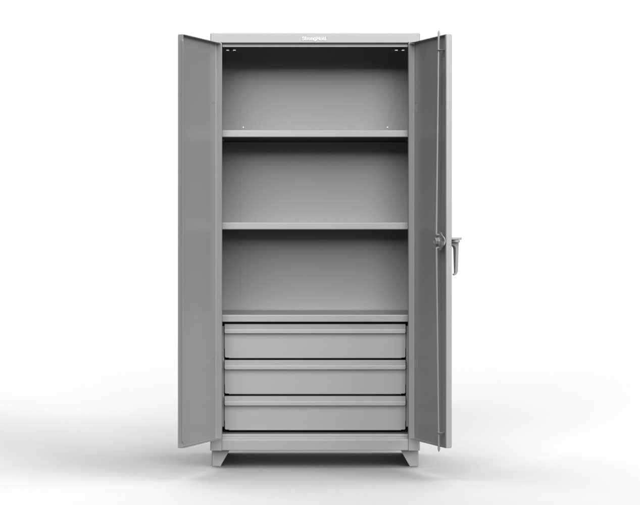 Extra Heavy Duty 14 GA Cabinet with 3 Drawers, 4 Shelves - 36 In. W x 24 In. D x 75 In. H