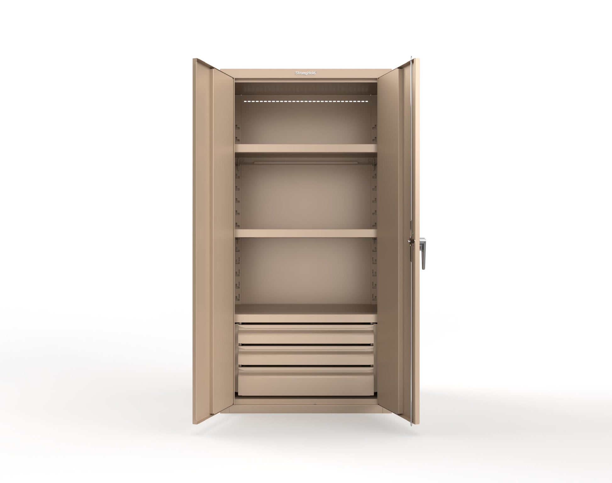 Heavy Duty 18 GA Cabinet with 3 Drawers and 3 Shelves - 36 in. W x 24 in. D x 72 in. H - 36-243-3DB-P-1019