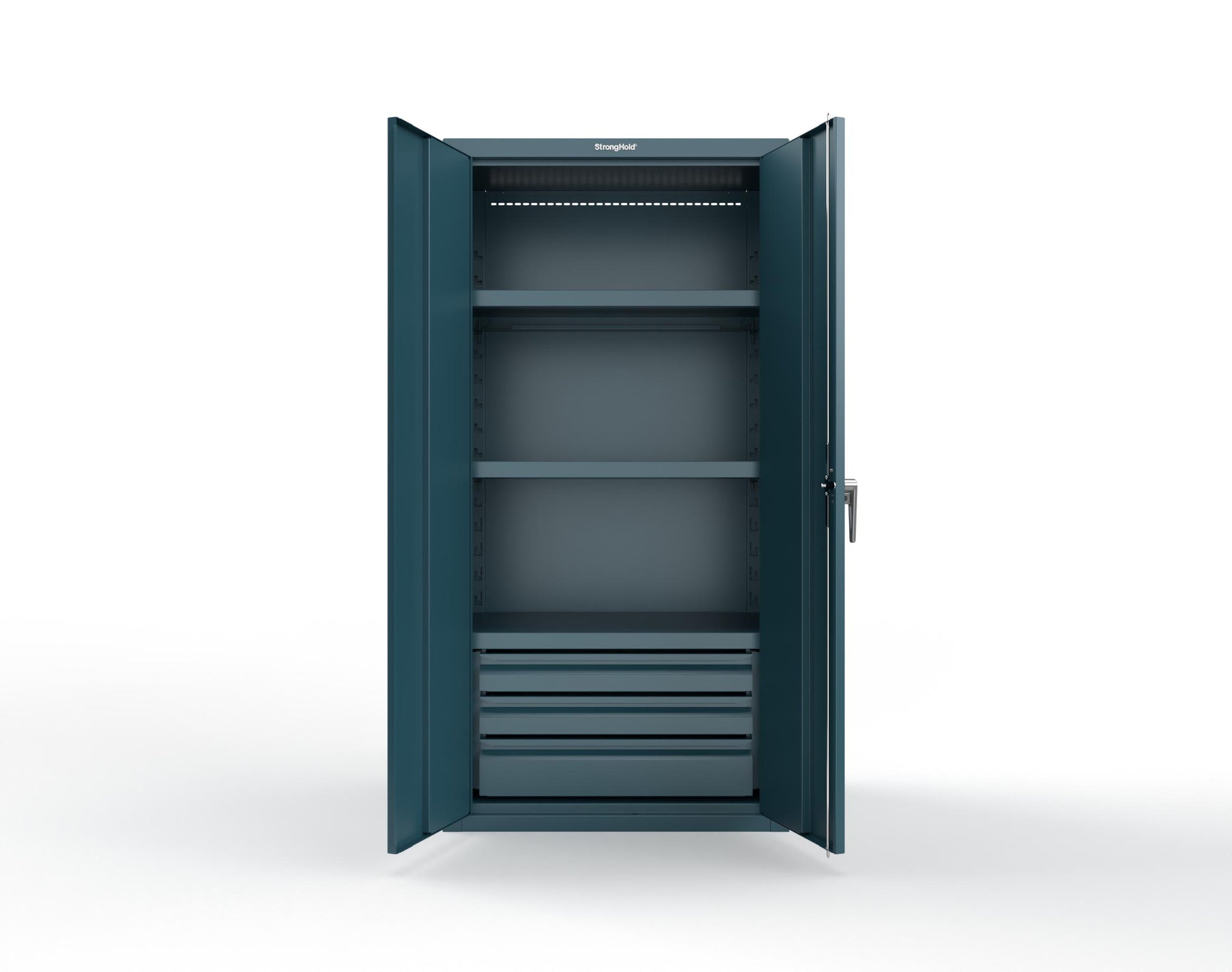Heavy Duty 18 GA Cabinet with 3 Drawers and 3 Shelves - 36 in. W x 24 in. D x 72 in. H - 36-243-3DB-P-5001